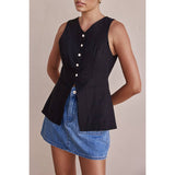 Solid V Neck Button Down Pockets Fit Vest - MVTFASHION.COM