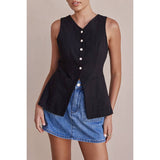 Solid V Neck Button Down Pockets Fit Vest - MVTFASHION.COM