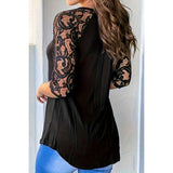 Solid V Neck Color Block Lace Loose Fit Top - MVTFASHION.COM