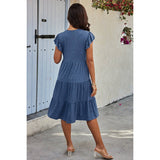 Solid V Neck Color Block Ruffle Hem Loose Dress - MVTFASHION.COM