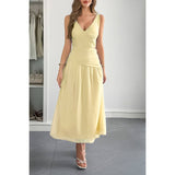 Solid V Neck Cutout Sleeveless Midi Fit Dress - MVTFASHION.COM