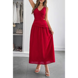 Solid V Neck Cutout Sleeveless Midi Fit Dress - MVTFASHION.COM