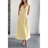 Solid V Neck Cutout Sleeveless Midi Fit Dress - MVTFASHION.COM