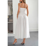 Solid V Neck Cutout Sleeveless Midi Fit Dress - MVTFASHION.COM