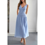 Solid V Neck Cutout Sleeveless Midi Fit Dress - MVTFASHION.COM