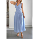 Solid V Neck Cutout Sleeveless Midi Fit Dress - MVTFASHION.COM