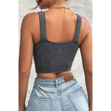 Solid V Neck Elastic Sleeveless High Waist Top - MVTFASHION.COM