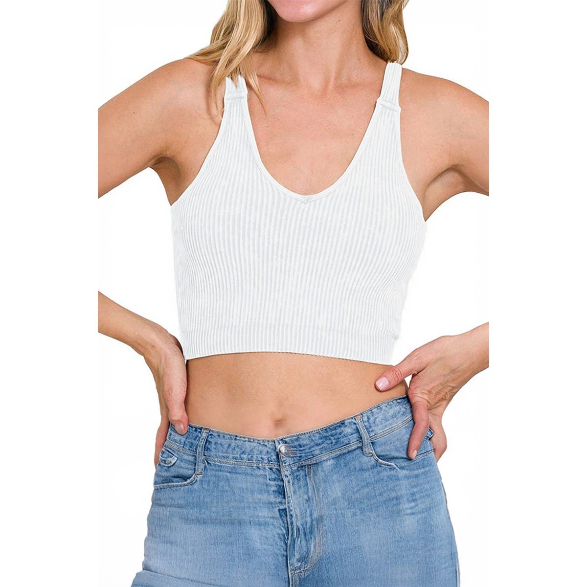 Solid V Neck Elastic Sleeveless High Waist Top - MVTFASHION.COM