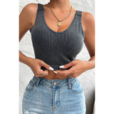 Solid V Neck Elastic Sleeveless High Waist Top - MVTFASHION.COM