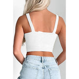 Solid V Neck Elastic Sleeveless High Waist Top - MVTFASHION.COM