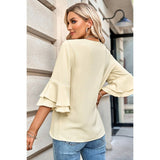 Solid V Neck Loose Fit Wide Sleeve Top - MVTFASHION.COM