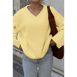 Solid V Neck Loose Knit Vintage Sweater - MVTFASHION.COM