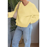 Solid V Neck Loose Knit Vintage Sweater - MVTFASHION.COM