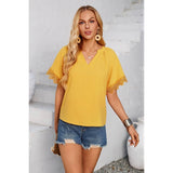 Solid V Neck Loose Lace Trim Color Block Blouse - MVTFASHION.COM