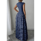 Solid V Neck Ruched Texture Splice Sleeveless Dress - MVTFASHION.COM