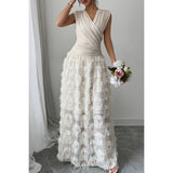 Solid V Neck Ruched Texture Splice Sleeveless Dress - MVTFASHION.COM