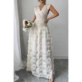 Solid V Neck Ruched Texture Splice Sleeveless Dress - MVTFASHION.COM