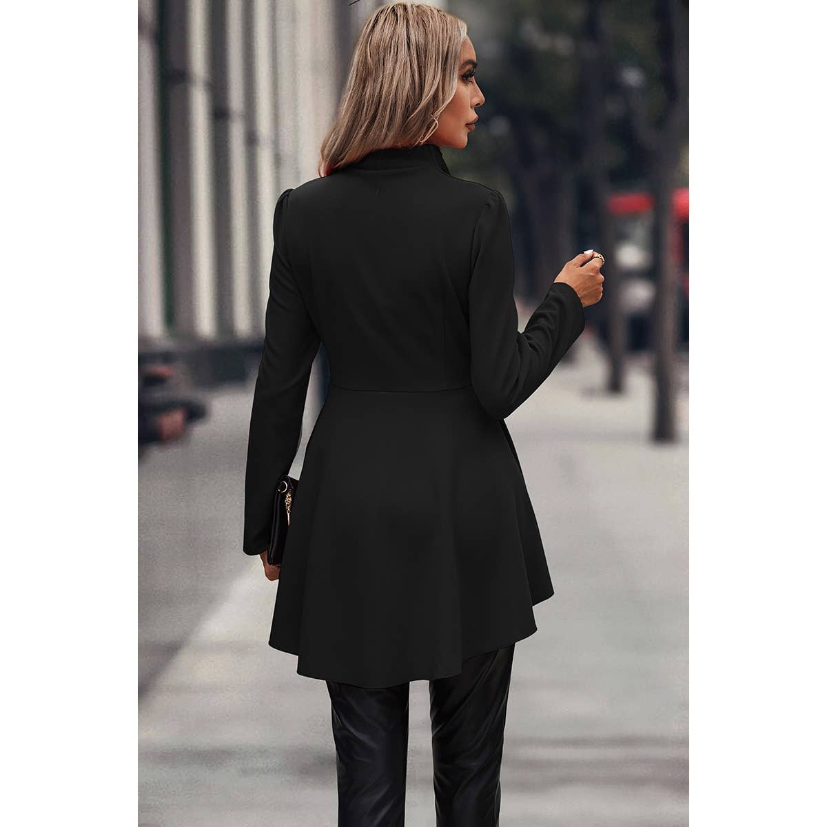 Solid V Neck Zip Up High Waist Ruffle Hem Top - MVTFASHION.COM