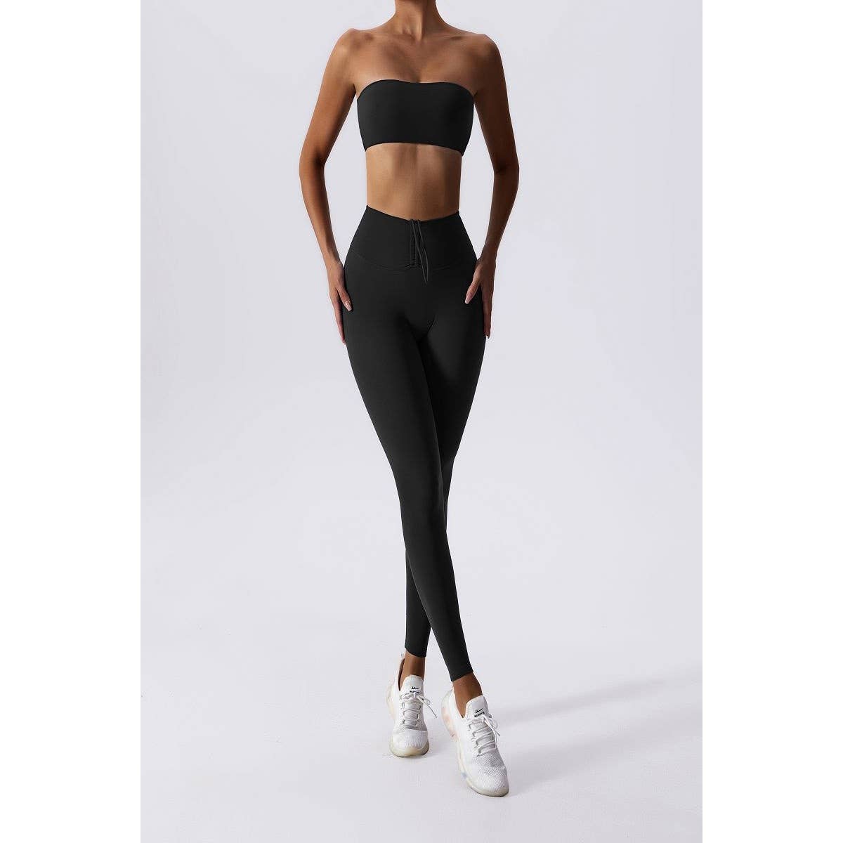 Solid Wide Waist Band Tight Fit Drawstring Legging - MVTFASHION.COM