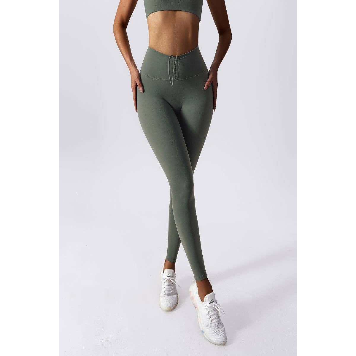 Solid Wide Waist Band Tight Fit Drawstring Legging - MVTFASHION.COM