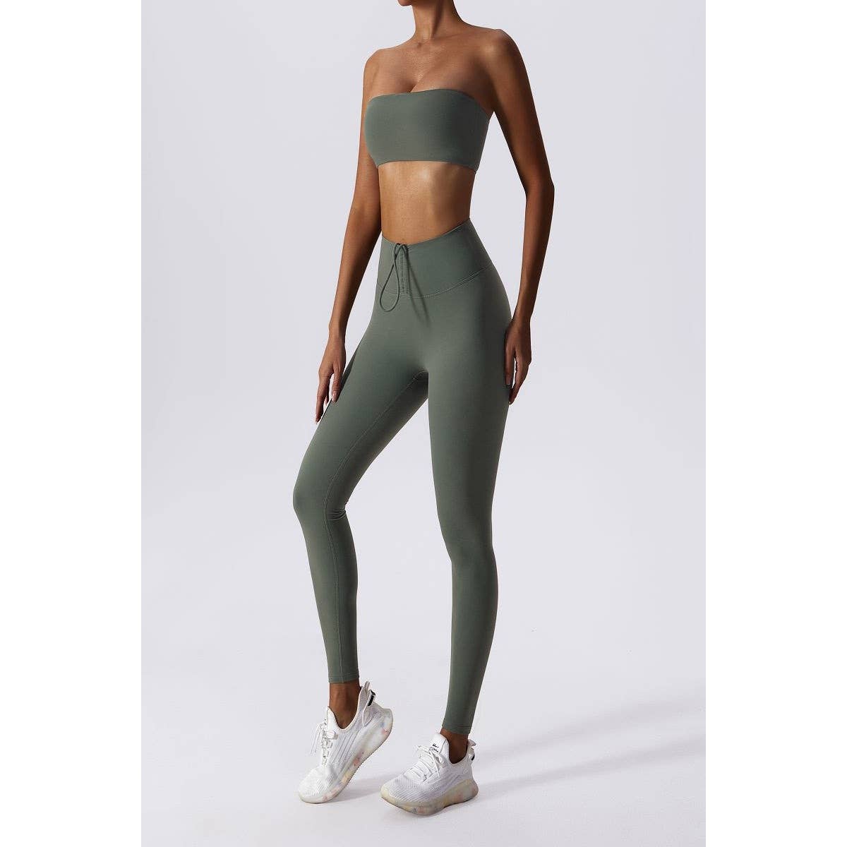 Solid Wide Waist Band Tight Fit Drawstring Legging - MVTFASHION.COM