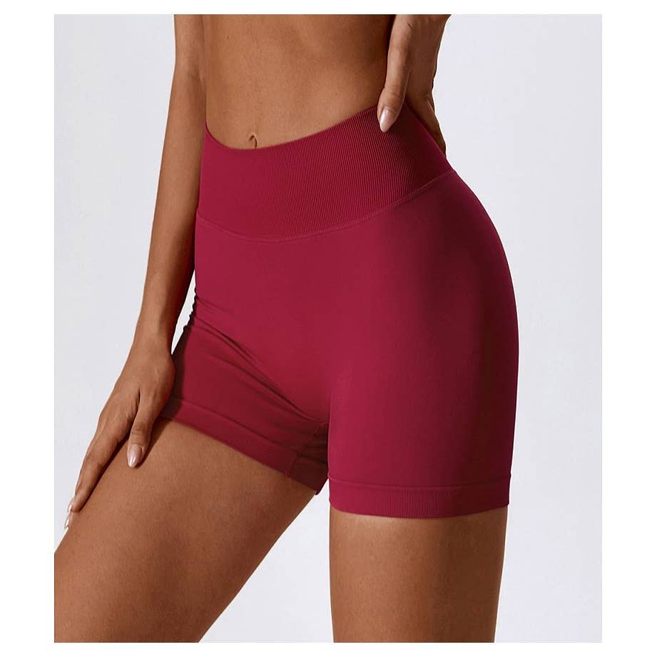 Solid Wide Waistband Slim Fit Sports Bodycon Short - MVTFASHION.COM