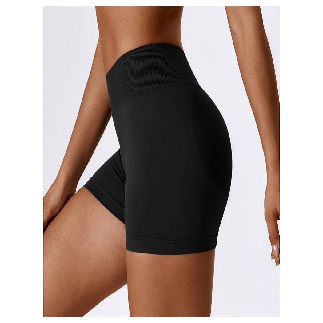 Solid Wide Waistband Slim Fit Sports Bodycon Short - MVTFASHION.COM