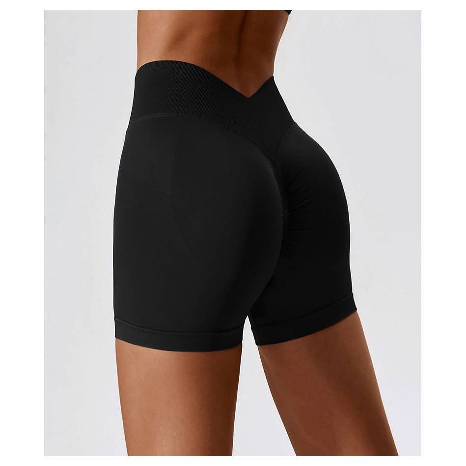 Solid Wide Waistband Slim Fit Sports Bodycon Short - MVTFASHION.COM