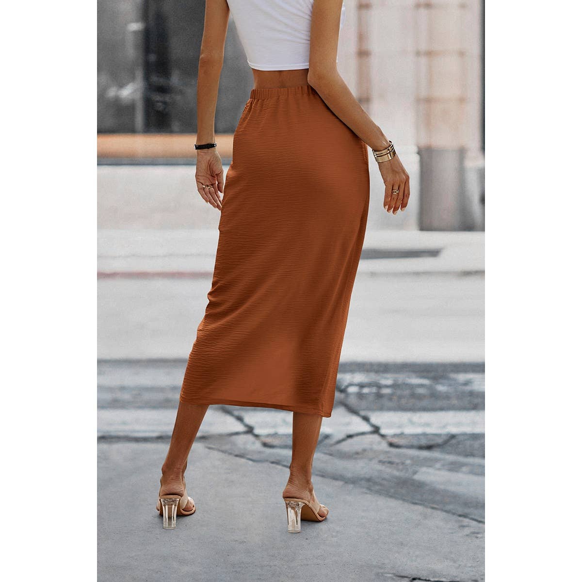 Solid Wrap Cross Self Belt Skirt - MVTFASHION.COM