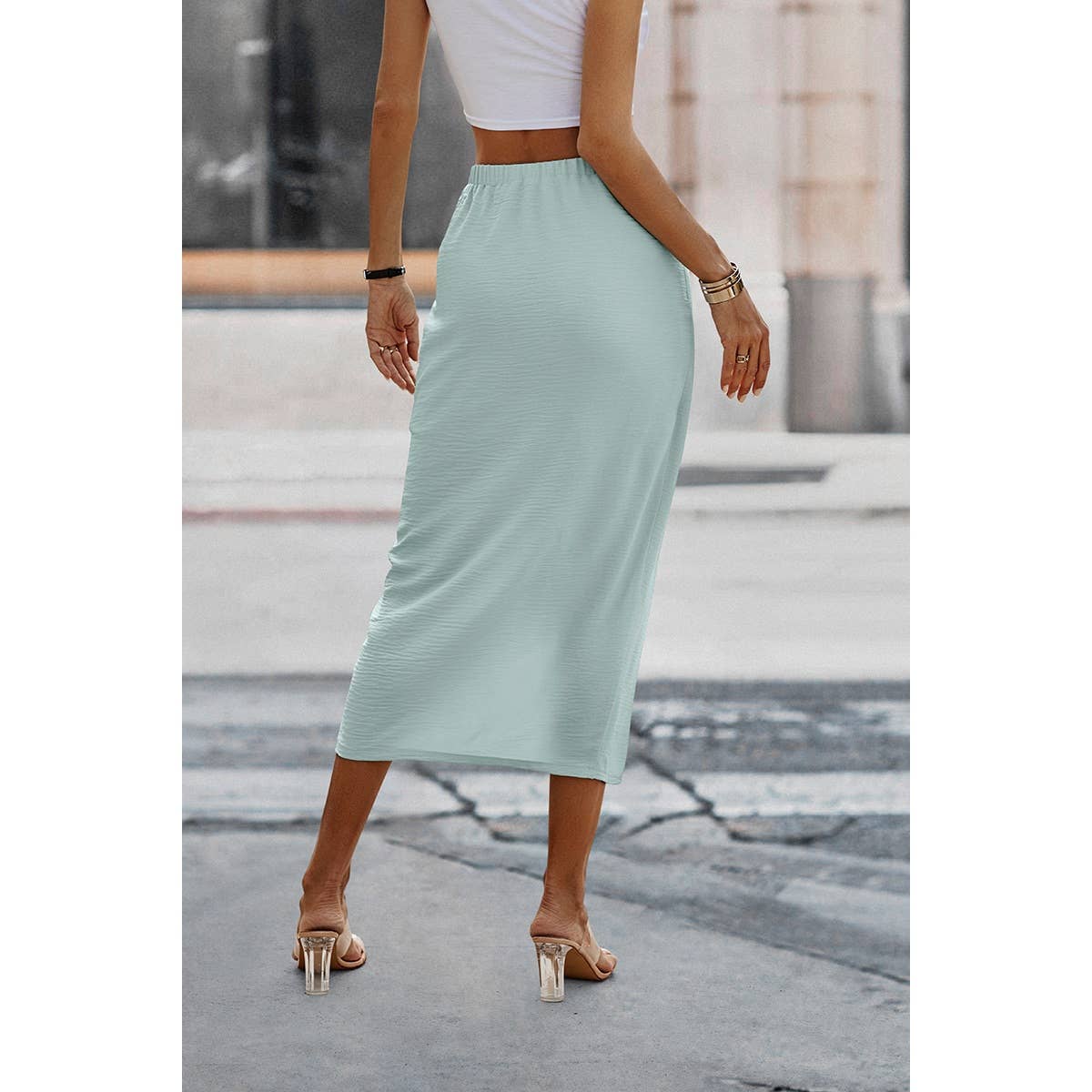 Solid Wrap Cross Self Belt Skirt - MVTFASHION.COM