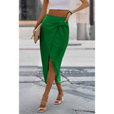 Solid Wrap Cross Self Belt Skirt - MVTFASHION.COM