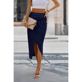 Solid Wrap Cross Self Belt Skirt - MVTFASHION.COM