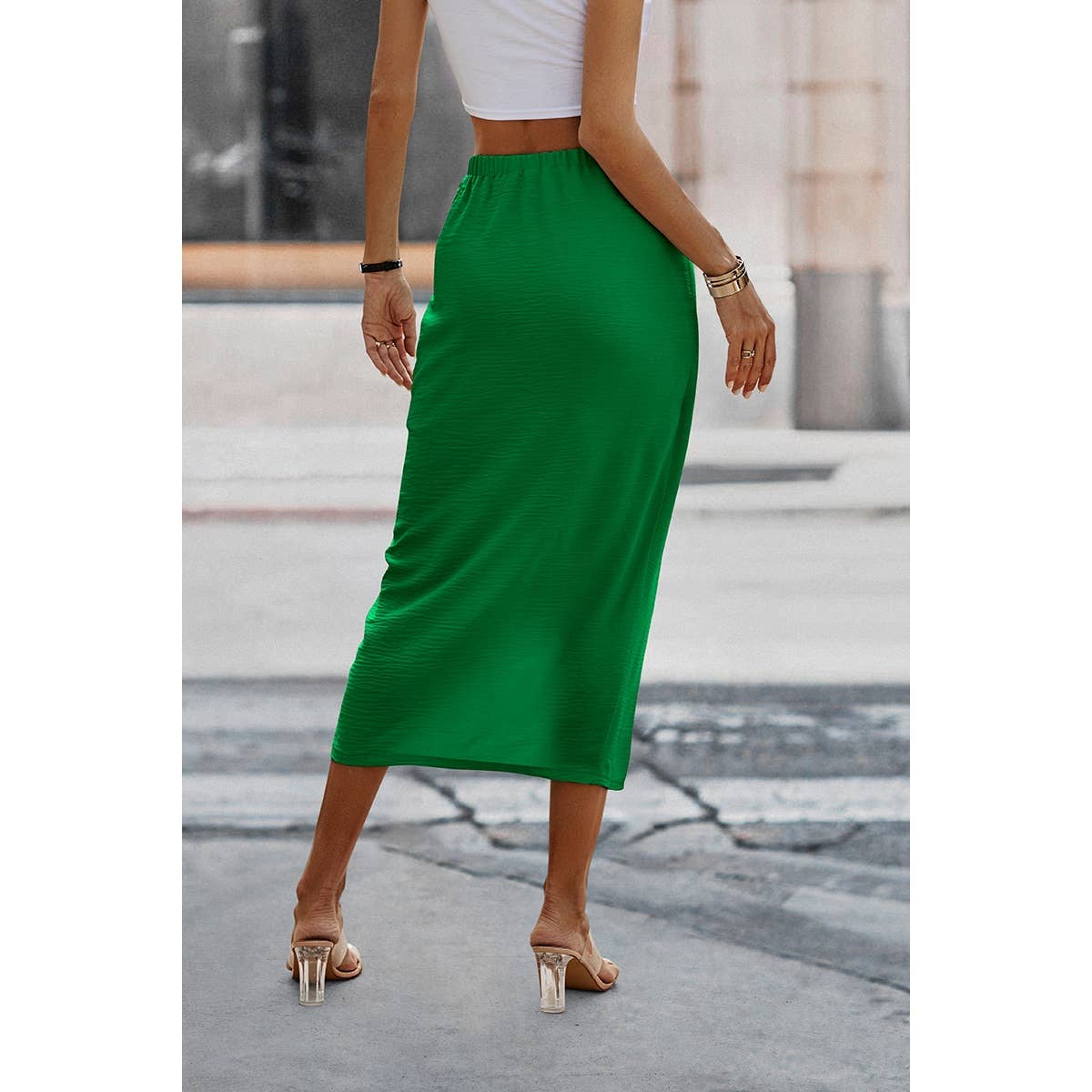 Solid Wrap Cross Self Belt Skirt - MVTFASHION.COM