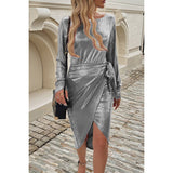 Solid Wrap Knot Cross Tied Boat Neck Dress - MVTFASHION.COM