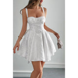 Spaghetti Strap Lace Trim Jacquard Sleeveless Dress - MVTFASHION.COM