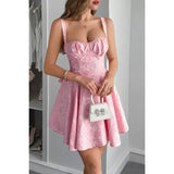 Spaghetti Strap Lace Trim Jacquard Sleeveless Dress - MVTFASHION.COM