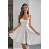 Spaghetti Strap Lace Trim Jacquard Sleeveless Dress - MVTFASHION.COM