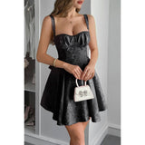 Spaghetti Strap Lace Trim Jacquard Sleeveless Dress - MVTFASHION.COM