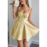 Spaghetti Strap Lace Trim Jacquard Sleeveless Dress - MVTFASHION.COM