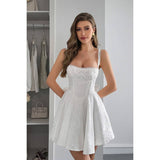 Spaghetti Strap Lace Trim Jacquard Sleeveless Dress - MVTFASHION.COM