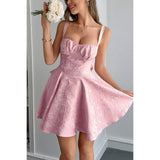 Spaghetti Strap Lace Trim Jacquard Sleeveless Dress - MVTFASHION.COM