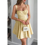 Spaghetti Strap Lace Trim Jacquard Sleeveless Dress - MVTFASHION.COM
