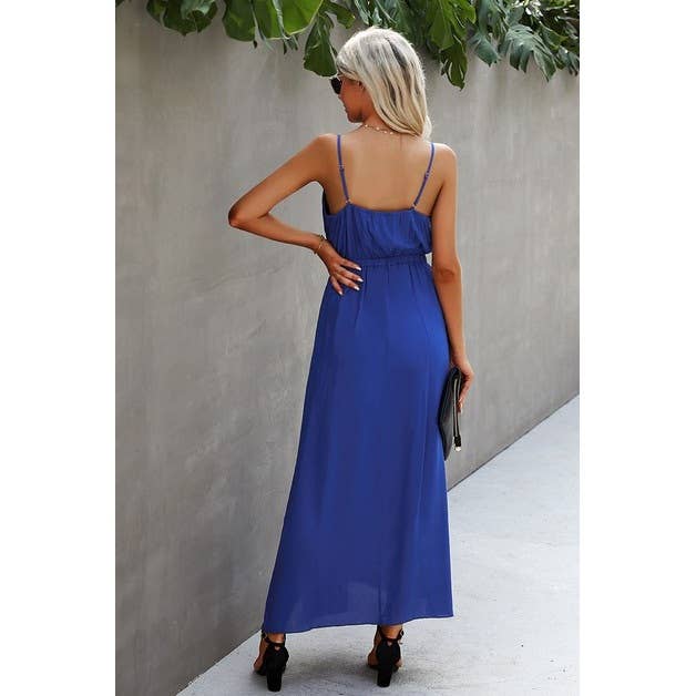 Spaghetti Strap Solid Ruffle Dress - For Casual Occasions - MVTFASHION.COM