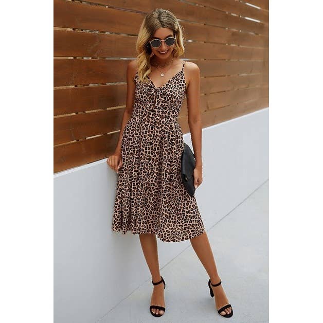 Spaghetti Strap V Neck Print Dress - MVTFASHION.COM