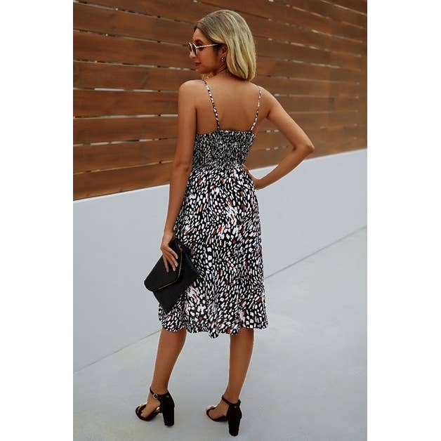 Spaghetti Strap V Neck Print Dress - MVTFASHION.COM