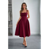 Square Neck A Line Pleated Sleeveless Long Dress - MVTFASHION.COM