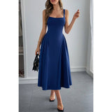 Square Neck A Line Pleated Sleeveless Long Dress - MVTFASHION.COM