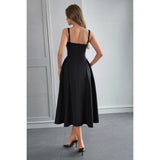 Square Neck A Line Pleated Sleeveless Long Dress - MVTFASHION.COM