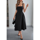Square Neck A Line Pleated Sleeveless Long Dress - MVTFASHION.COM