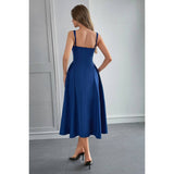 Square Neck A Line Pleated Sleeveless Long Dress - MVTFASHION.COM